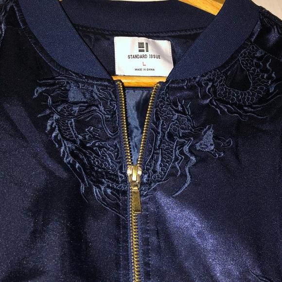 Navy blue long sleeve bomber with dragon detail - Picture 2 of 2
